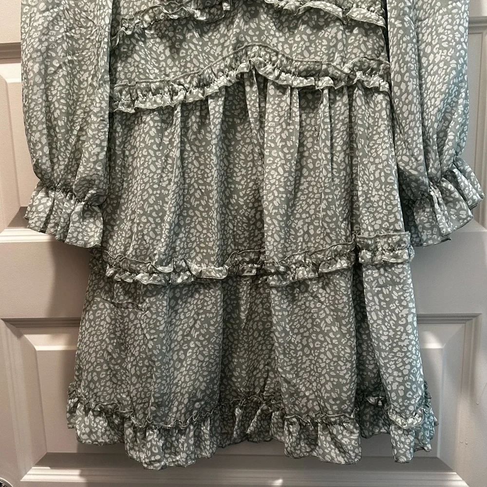 Long Sleeve Dress Deep V Neck Ruffle Layer Swing Mini Dresses Open Back - Picture 7 of 14